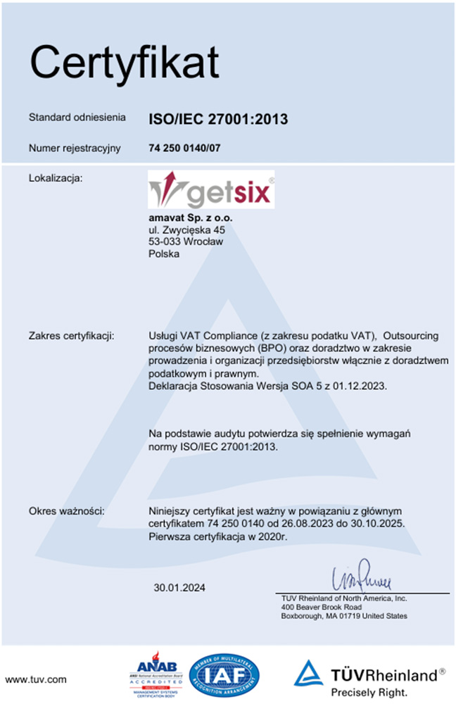 certyfikat iso amavat